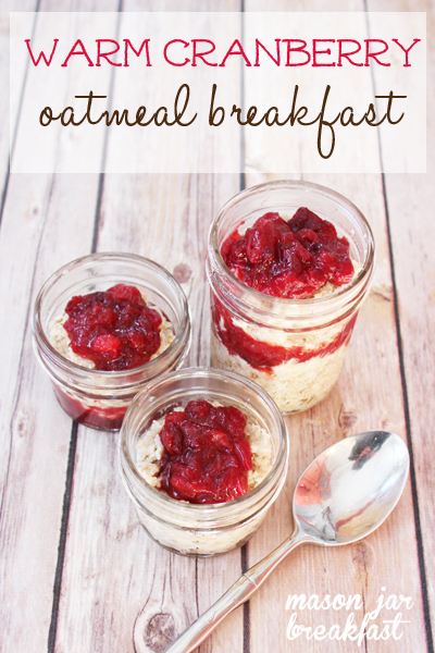 warm cranberry oatmeal in a Mason jar ready to eat